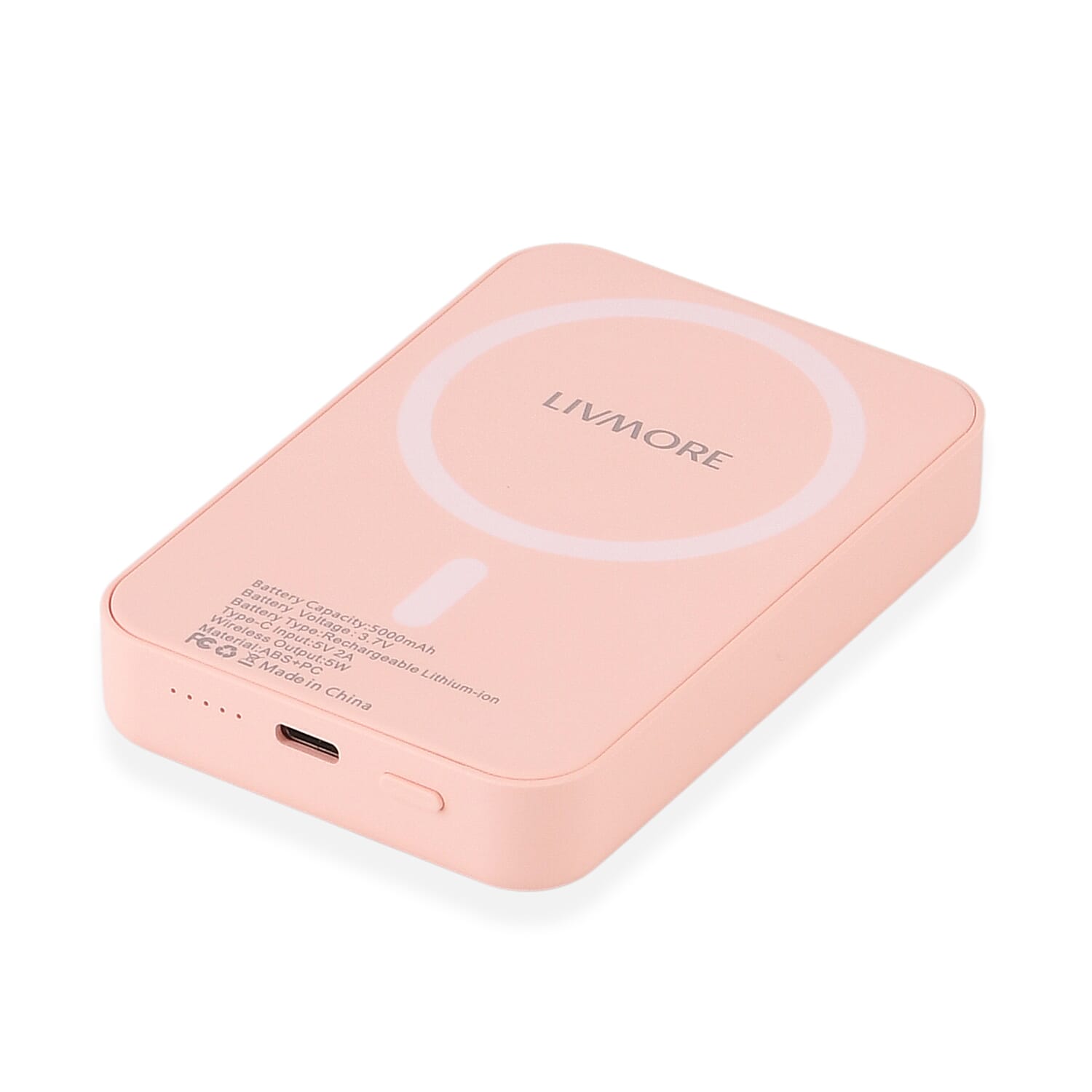 Livmore Pink P5 Magnetic 5000mAh Power Bank with 5W Wireless Output