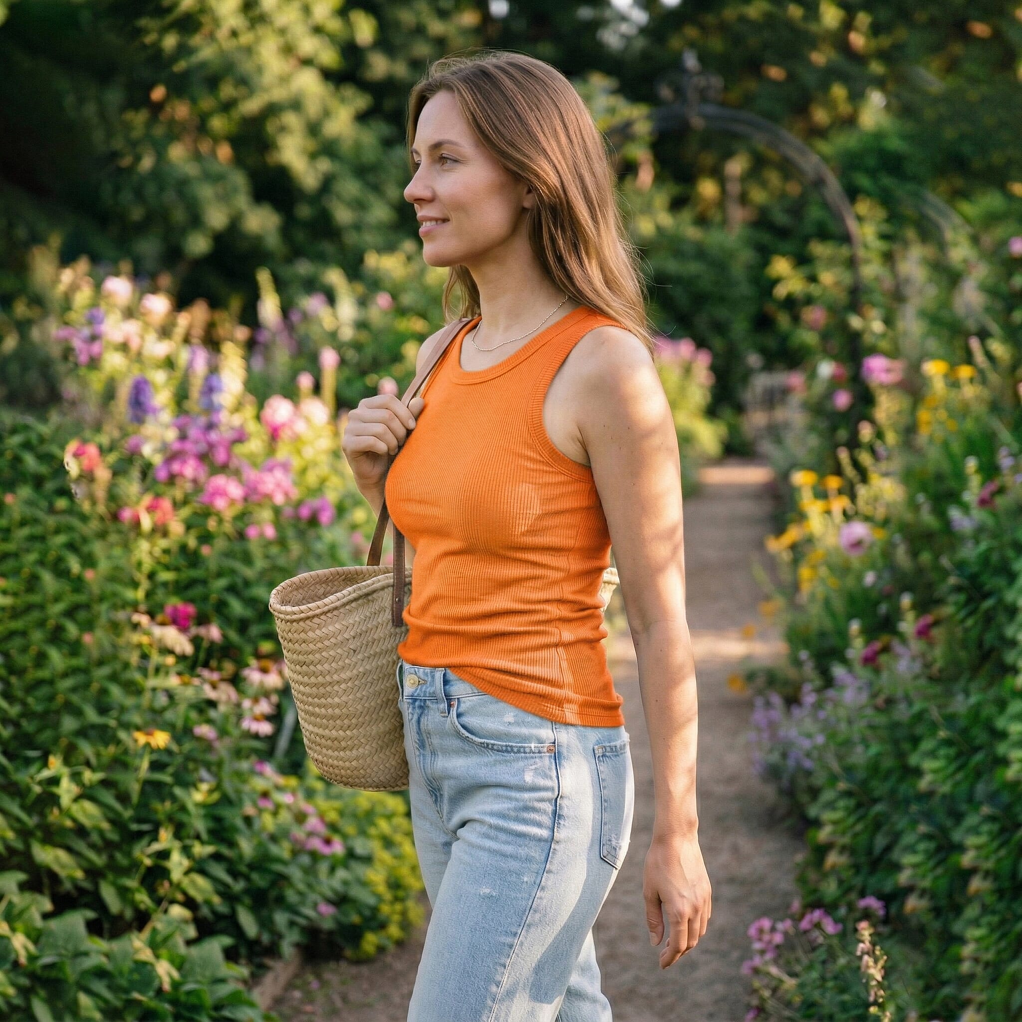 La Marey Set of 2 White and Orange Cotton Span Ribbed Tank Tops - XL