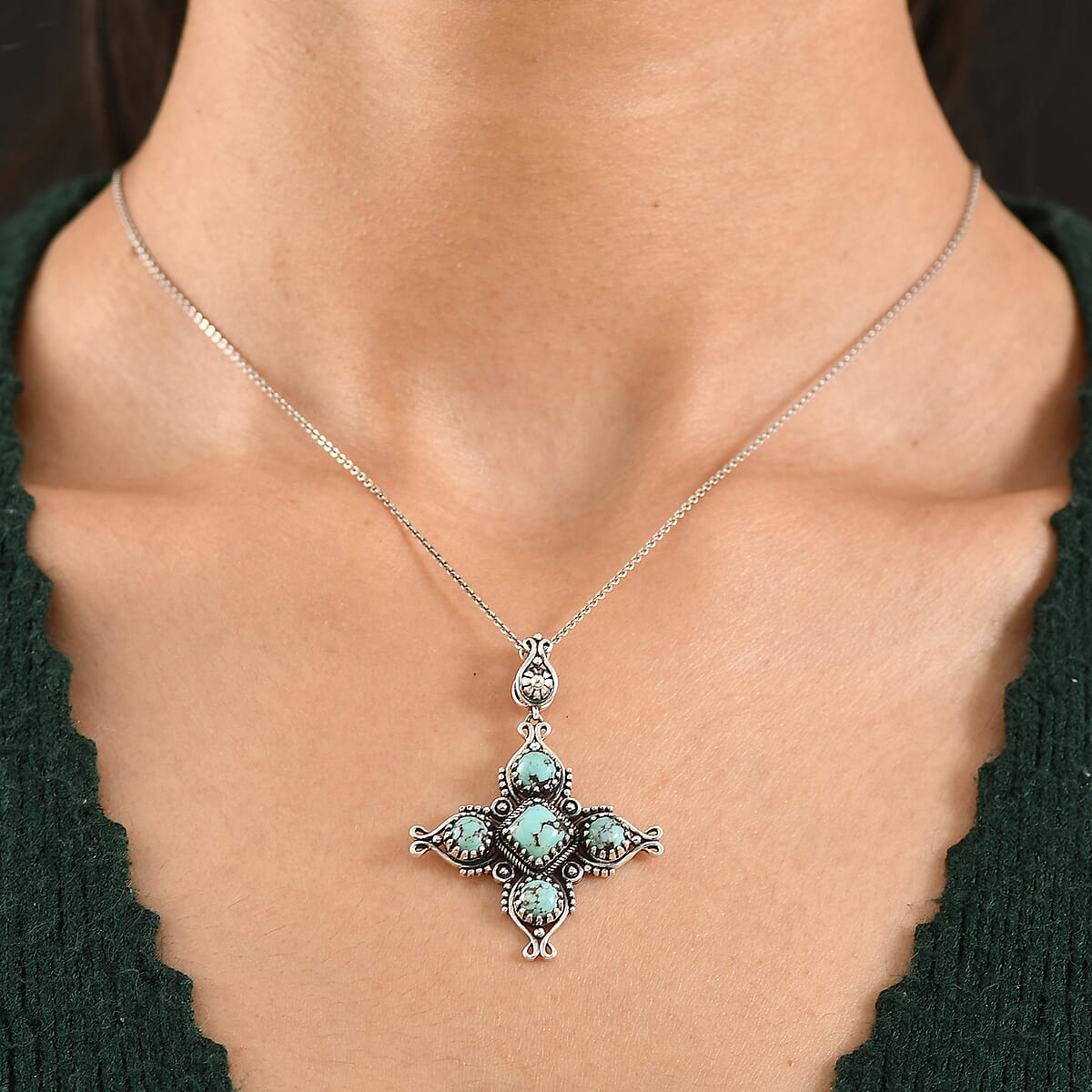 D'Joy Artisan Crafted Premium Blue Moon Turquoise 2.80 ctw Pendant without Chain in Sterling Silver image number 2