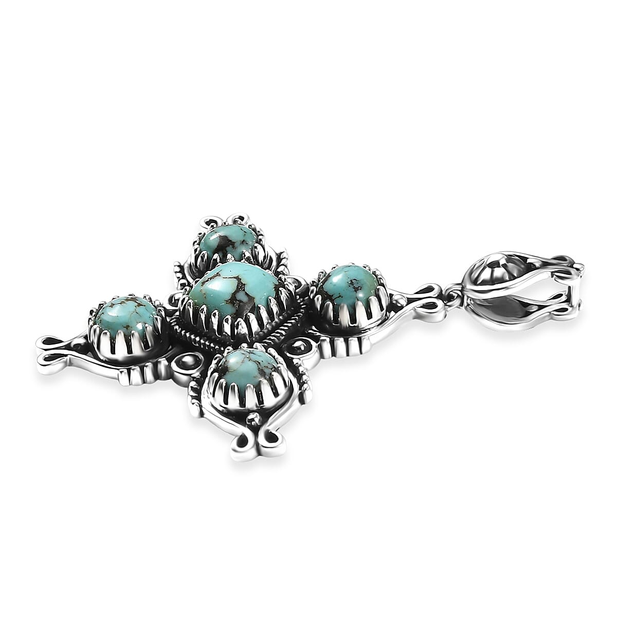 D'Joy Artisan Crafted Premium Blue Moon Turquoise 2.80 ctw Pendant without Chain in Sterling Silver image number 3