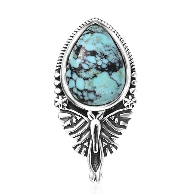 D'Joy Artisan Crafted Premium Blue Moon Turquoise 4.80 ctw Butterfly Pendant without Chain in Sterling Silver