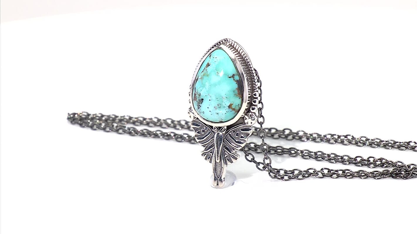 D'Joy Artisan Crafted Premium Blue Moon Turquoise 4.80 ctw Butterfly Pendant without Chain in Sterling Silver