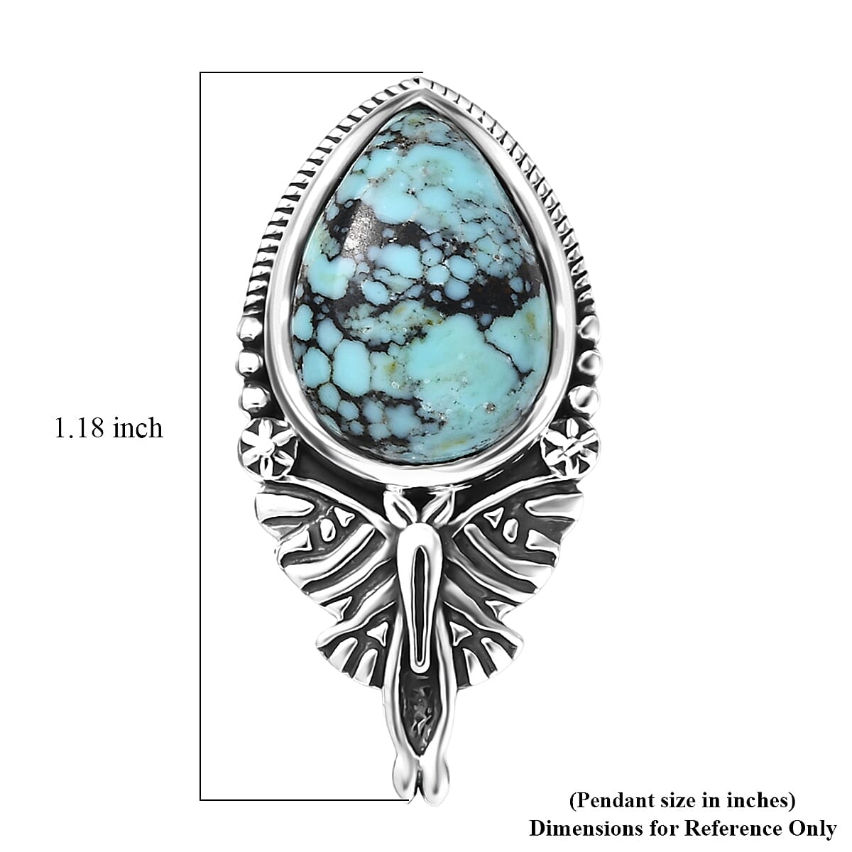 D'Joy Artisan Crafted Premium Blue Moon Turquoise 4.80 ctw Butterfly Pendant without Chain in Sterling Silver image number 5