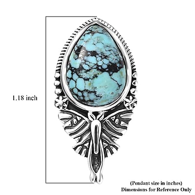 D'Joy Artisan Crafted Premium Blue Moon Turquoise 4.80 ctw Butterfly Pendant without Chain in Sterling Silver