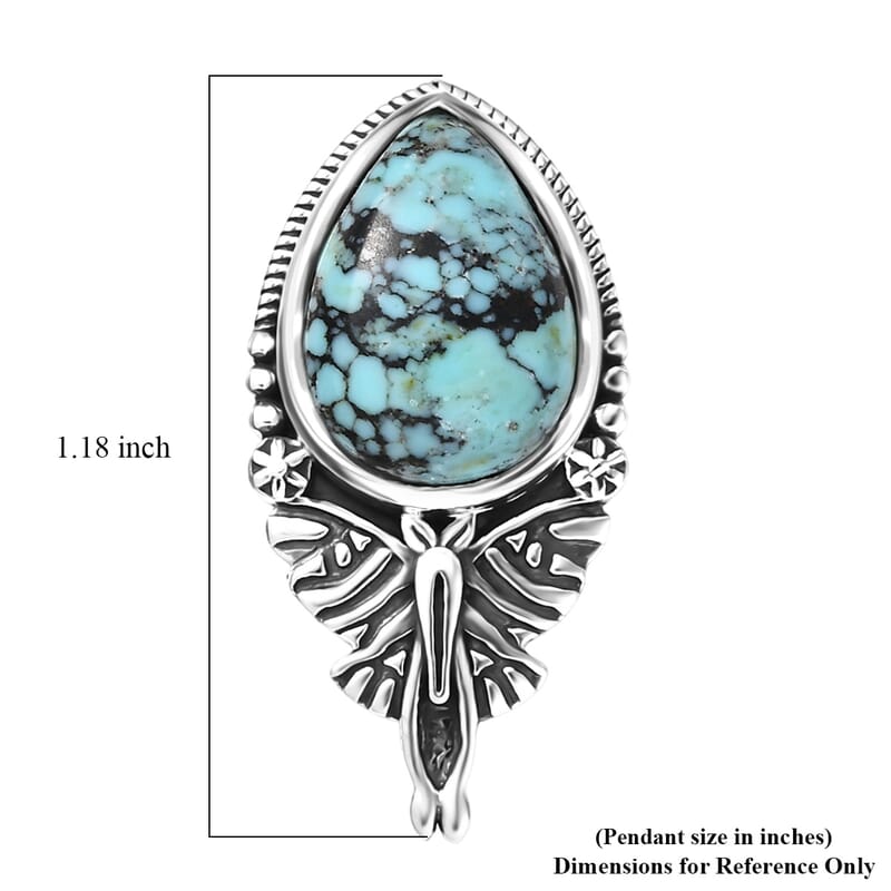 D'Joy Artisan Crafted Premium Blue Moon Turquoise 4.80 ctw Butterfly Pendant without Chain in Sterling Silver