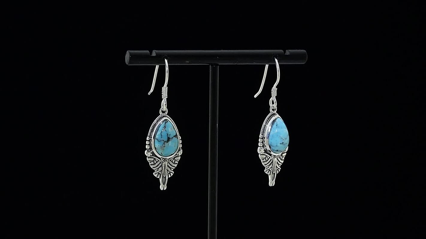 D'Joy Artisan Crafted Premium Blue Moon Turquoise 5.60 ctw Butterfly Earrings in Sterling Silver