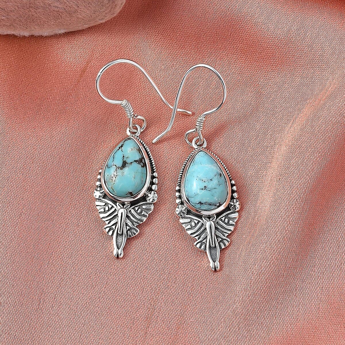 D'Joy Artisan Crafted Premium Blue Moon Turquoise 5.60 ctw Butterfly Earrings in Sterling Silver image number 1