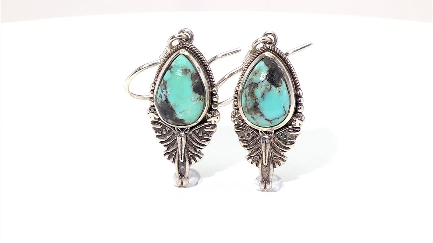 D'Joy Artisan Crafted Premium Blue Moon Turquoise 5.60 ctw Butterfly Earrings in Sterling Silver