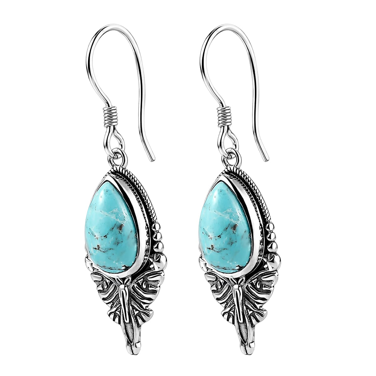 D'Joy Artisan Crafted Premium Blue Moon Turquoise 5.60 ctw Butterfly Earrings in Sterling Silver image number 2