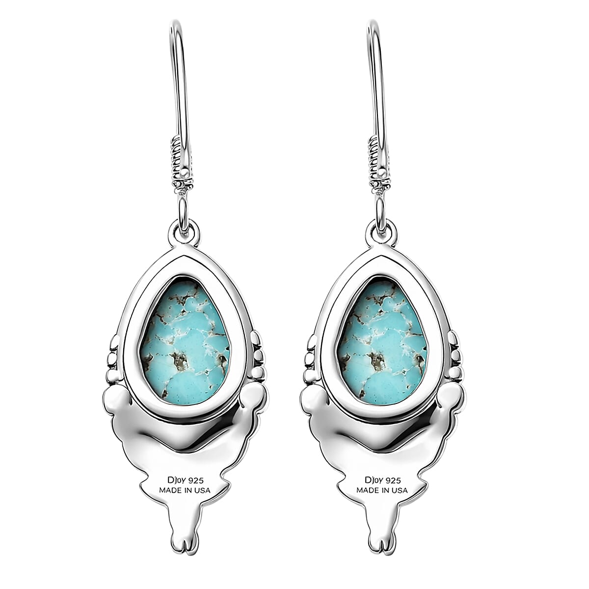 D'Joy Artisan Crafted Premium Blue Moon Turquoise 5.60 ctw Butterfly Earrings in Sterling Silver image number 4