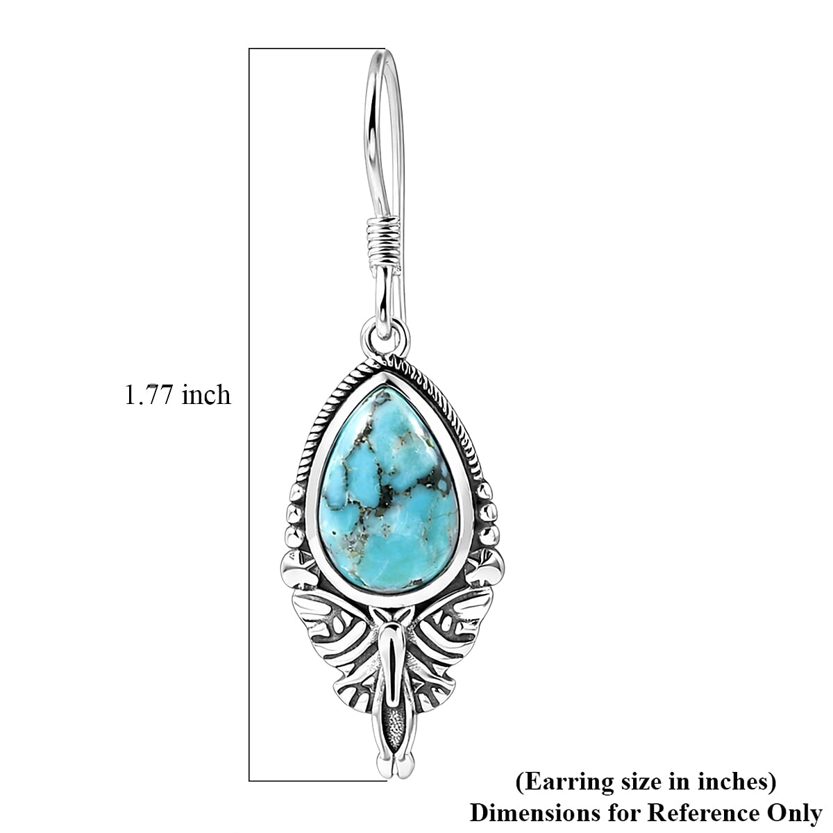 D'Joy Artisan Crafted Premium Blue Moon Turquoise 5.60 ctw Butterfly Earrings in Sterling Silver image number 5