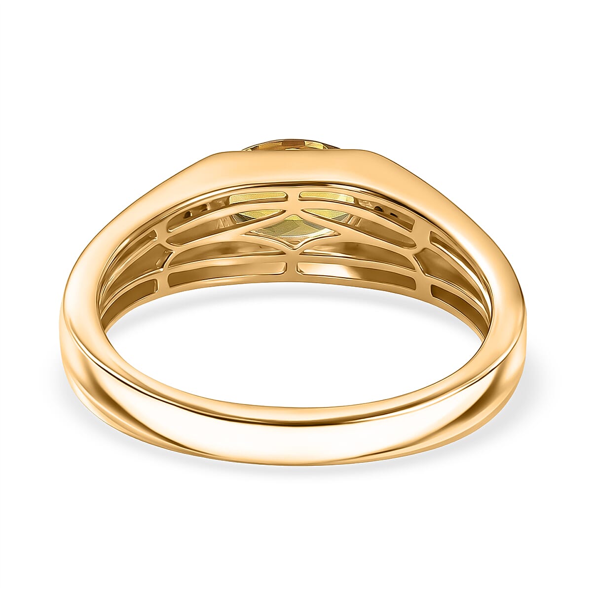 Premium Golden Apatite, Luxuriant Lab Grown Diamond (G-H, SI) Men's Ring in 18K Vermeil YG Over Sterling Silver (Size 11.0) 1.30 ctw image number 4