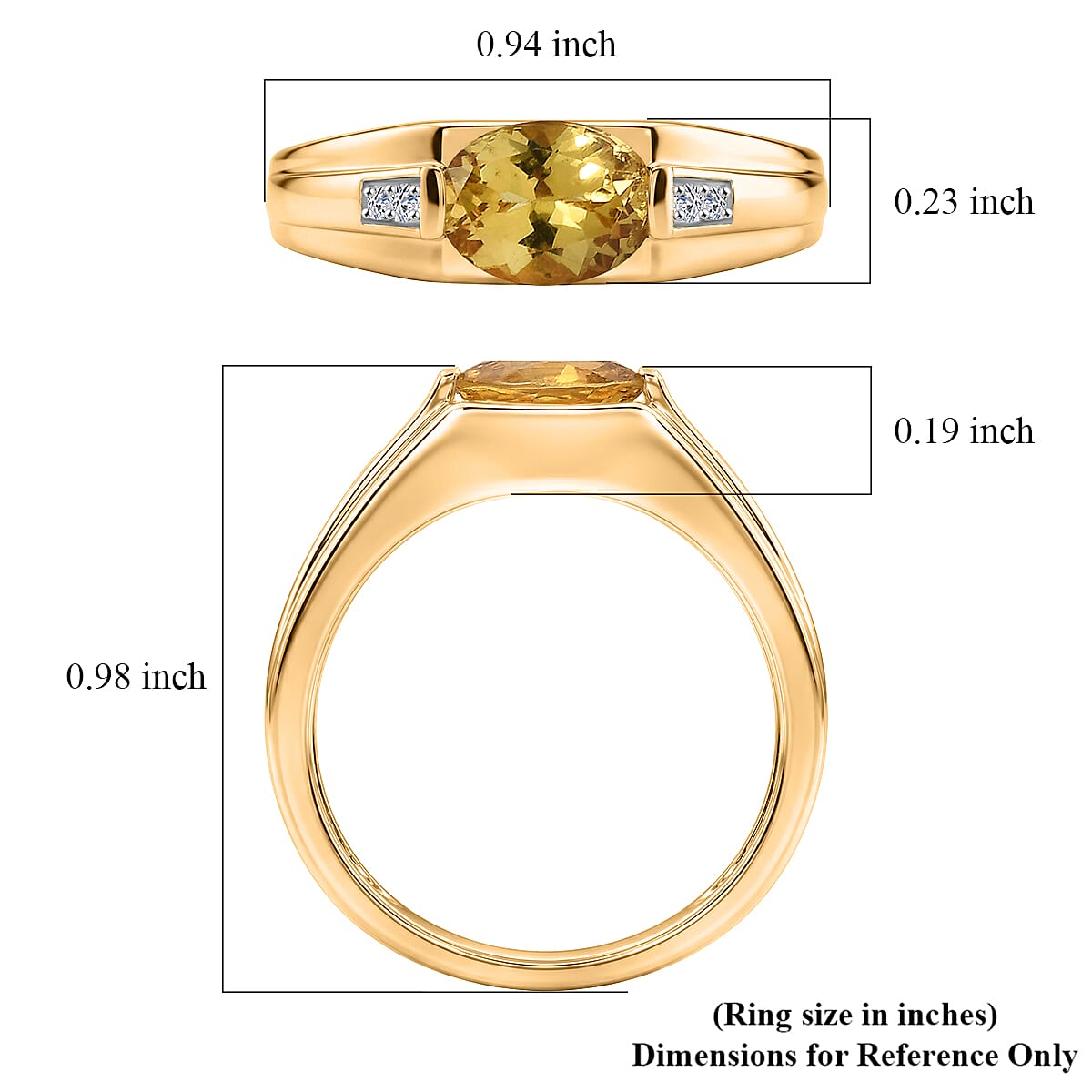Premium Golden Apatite, Luxuriant Lab Grown Diamond (G-H, SI) Men's Ring in 18K Vermeil YG Over Sterling Silver (Size 11.0) 1.30 ctw image number 5