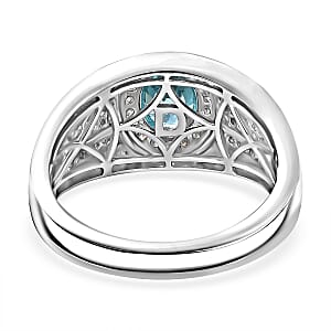 D'Joy AAA Cambodian Blue Zircon and Moissanite 2.35 ctw Men's Ring in Rhodium Over Sterling Silver (Size 11.0)