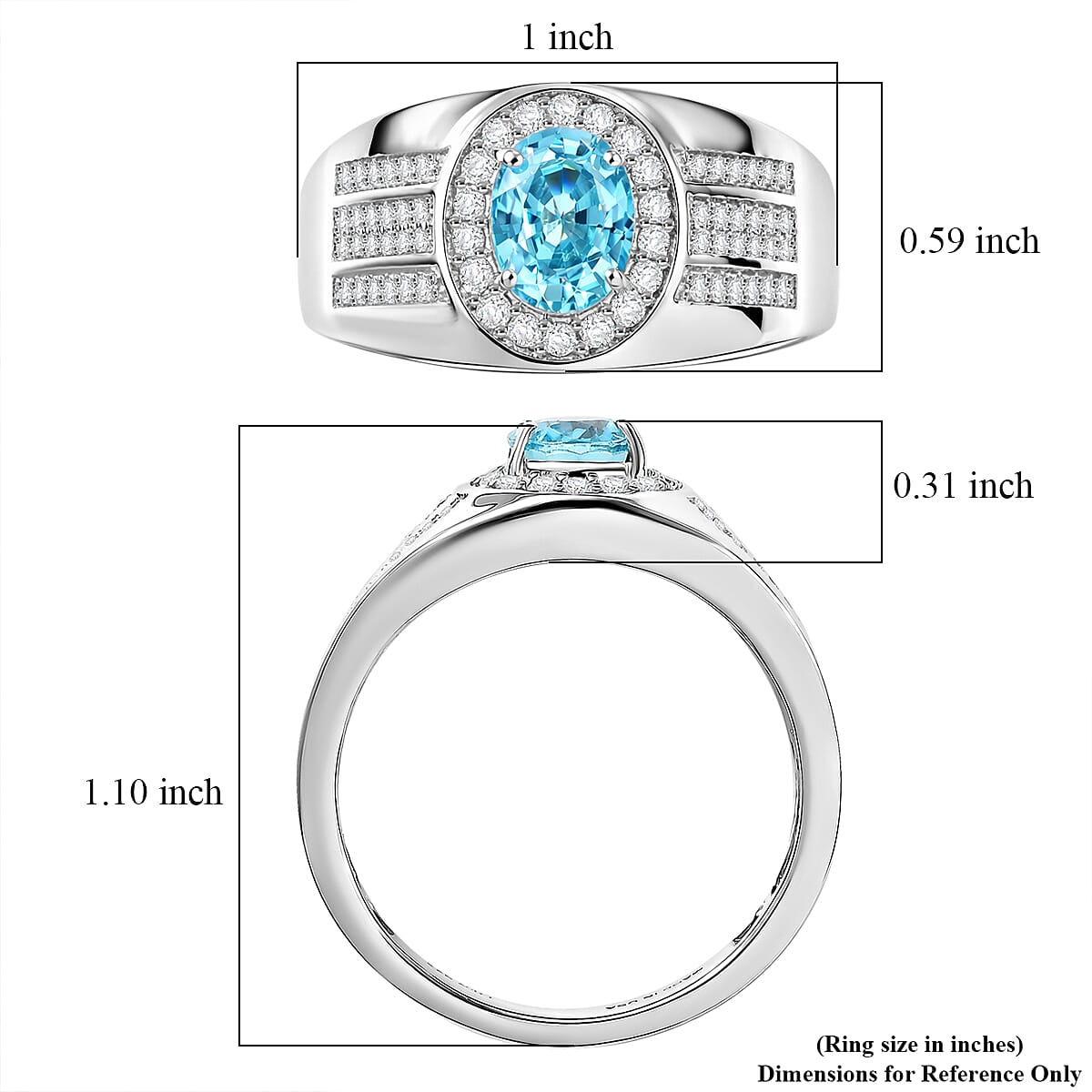 D'Joy AAA Cambodian Blue Zircon and Moissanite 2.35 ctw Men's Ring in Rhodium Over Sterling Silver (Size 11.0)