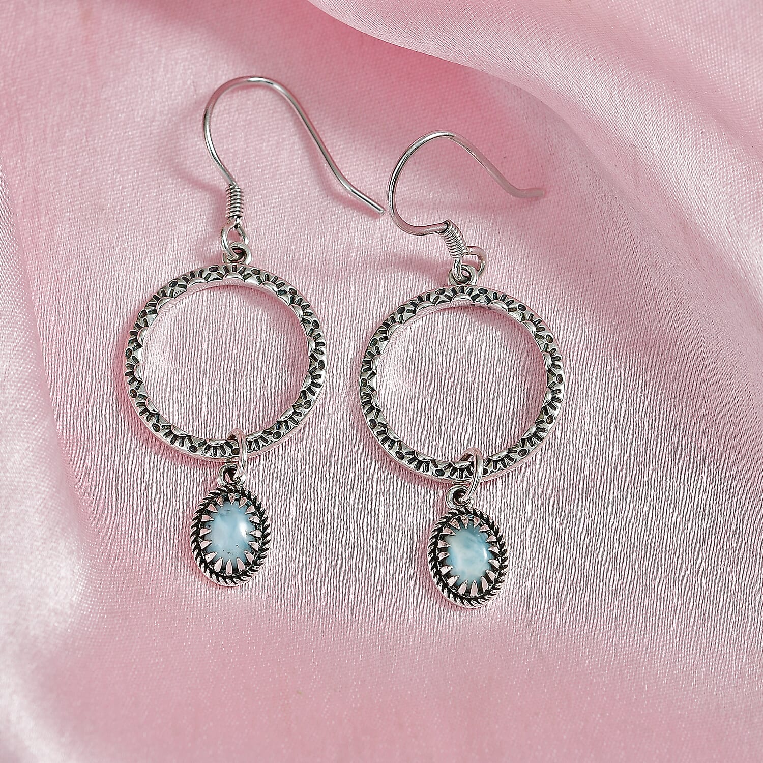 D'Joy Passport to Israel Artisan Crafted Premium Larimar 1.90 ctw Earrings in Sterling Silver