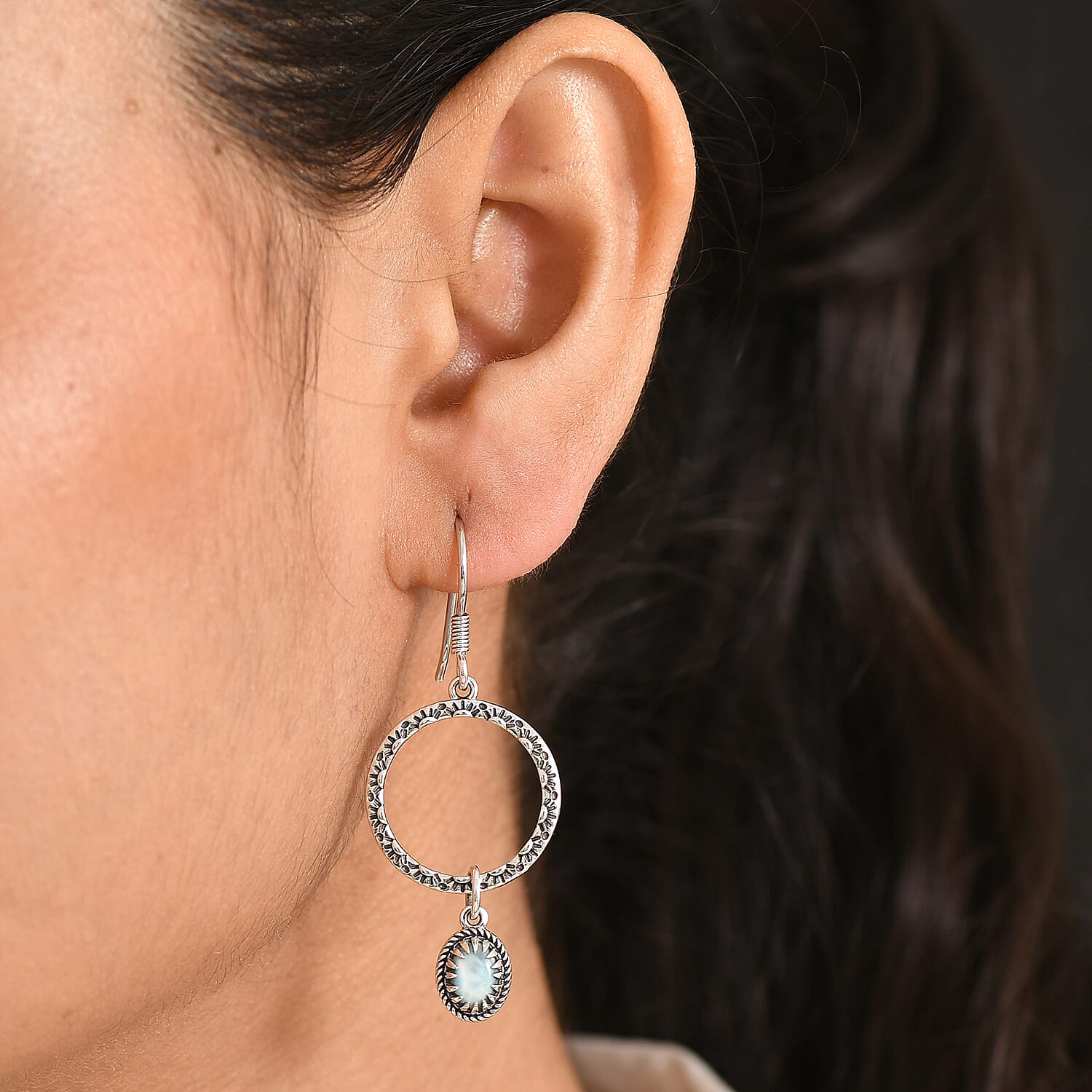 D'Joy Passport to Israel Artisan Crafted Premium Larimar 1.90 ctw Earrings in Sterling Silver