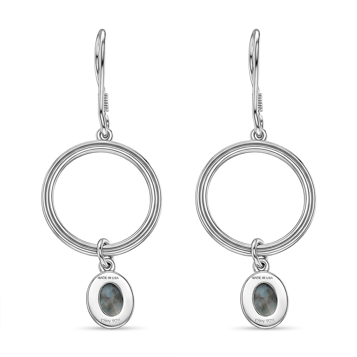 D'Joy Passport to Israel Artisan Crafted Premium Larimar 1.90 ctw Earrings in Sterling Silver
