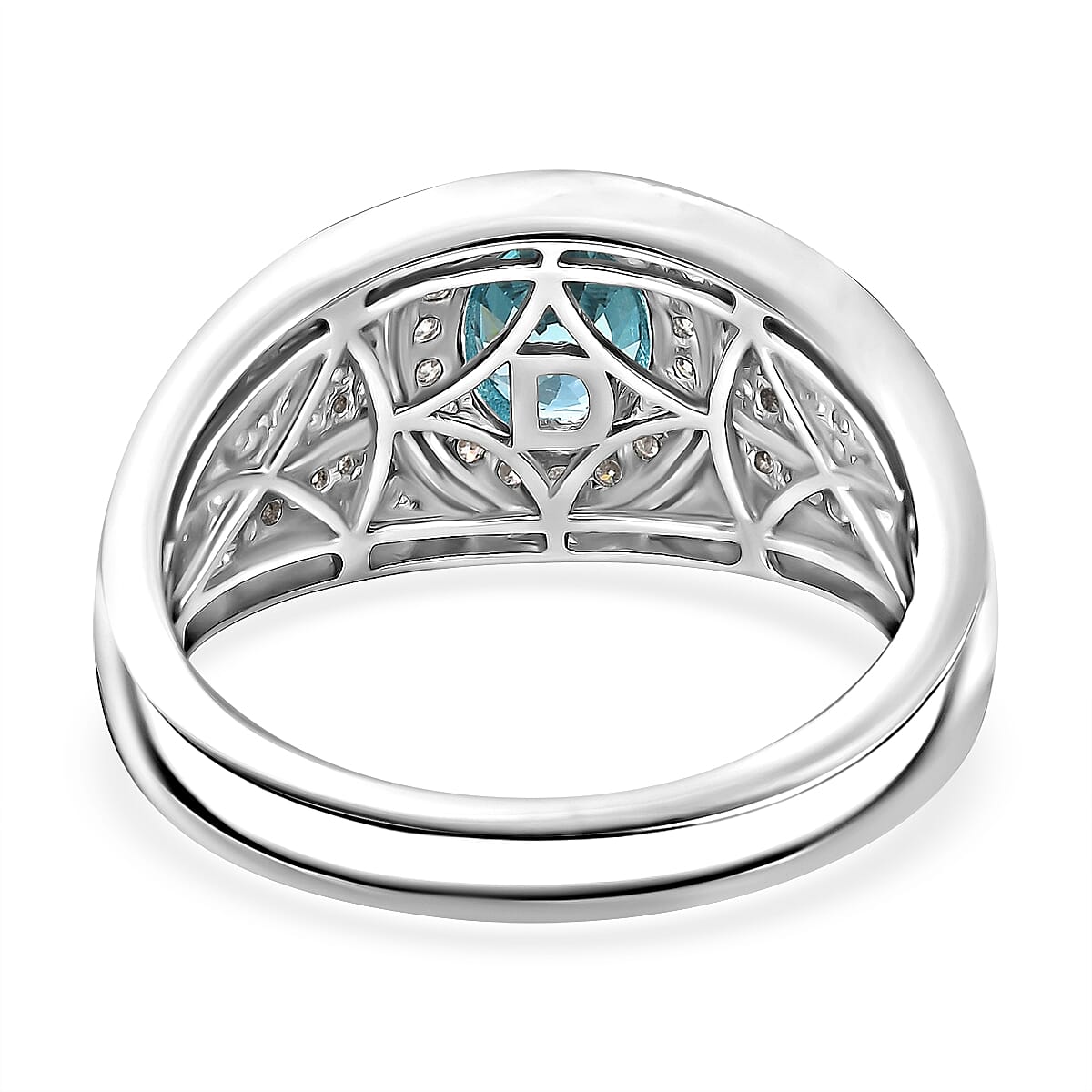 D'Joy AAA Cambodian Blue Zircon and Moissanite 2.35 ctw Men's Ring in Rhodium Over Sterling Silver (Size 12.0) image number 3