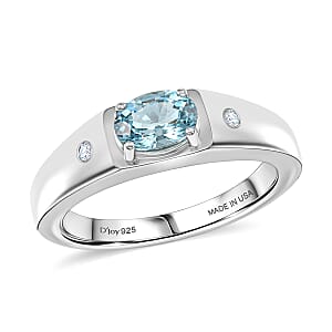 Premium Cambodian Blue Zircon and Luxuriant Lab Grown Diamond G-H SI 1.40 ctw Men's Ring in Rhodium Over Sterling Silver (Size 10.0)