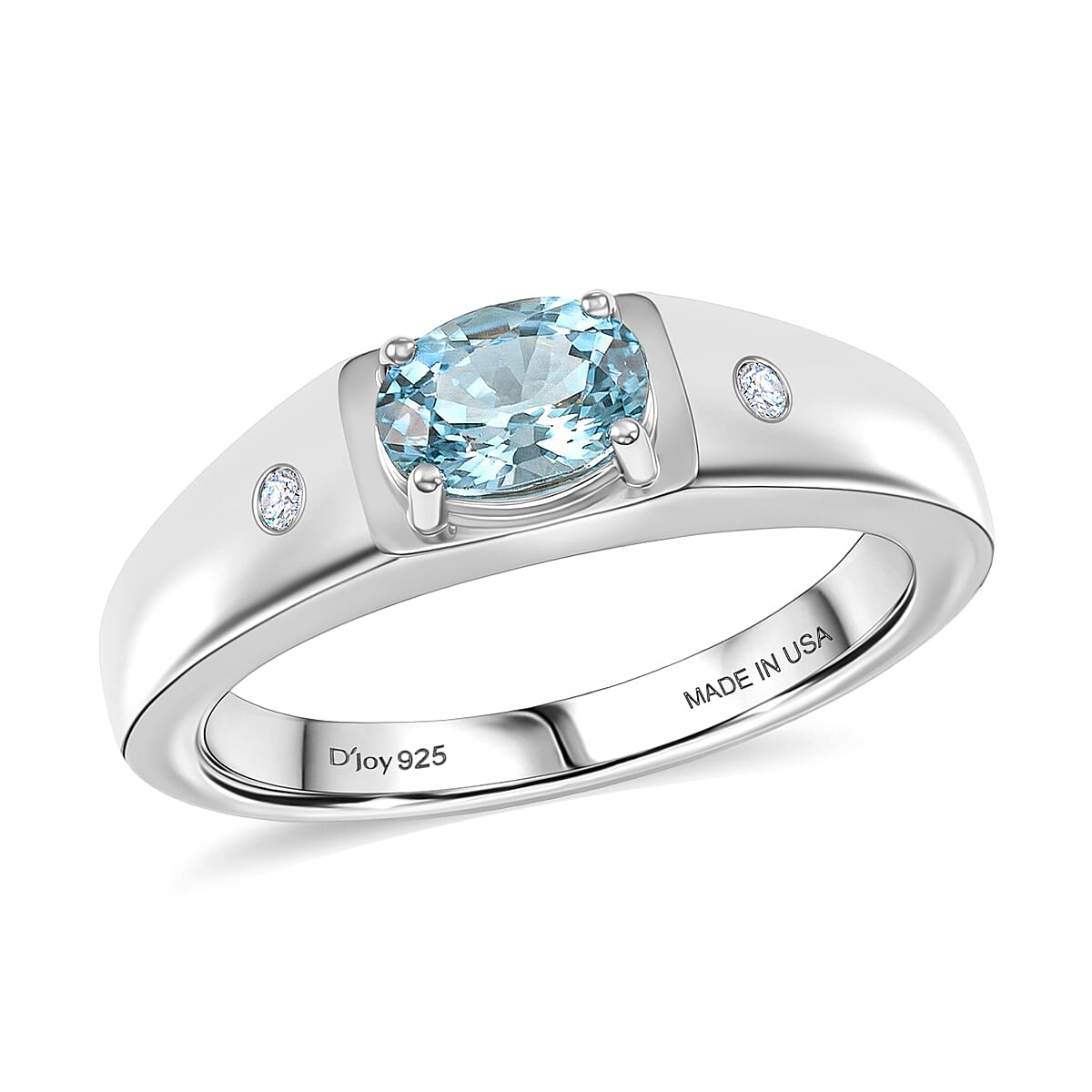 Premium Cambodian Blue Zircon, Luxuriant Lab Grown Diamond (G-H, SI) Men's Ring in Rhodium Over Sterling Silver (Size 10.0) 1.40 ctw