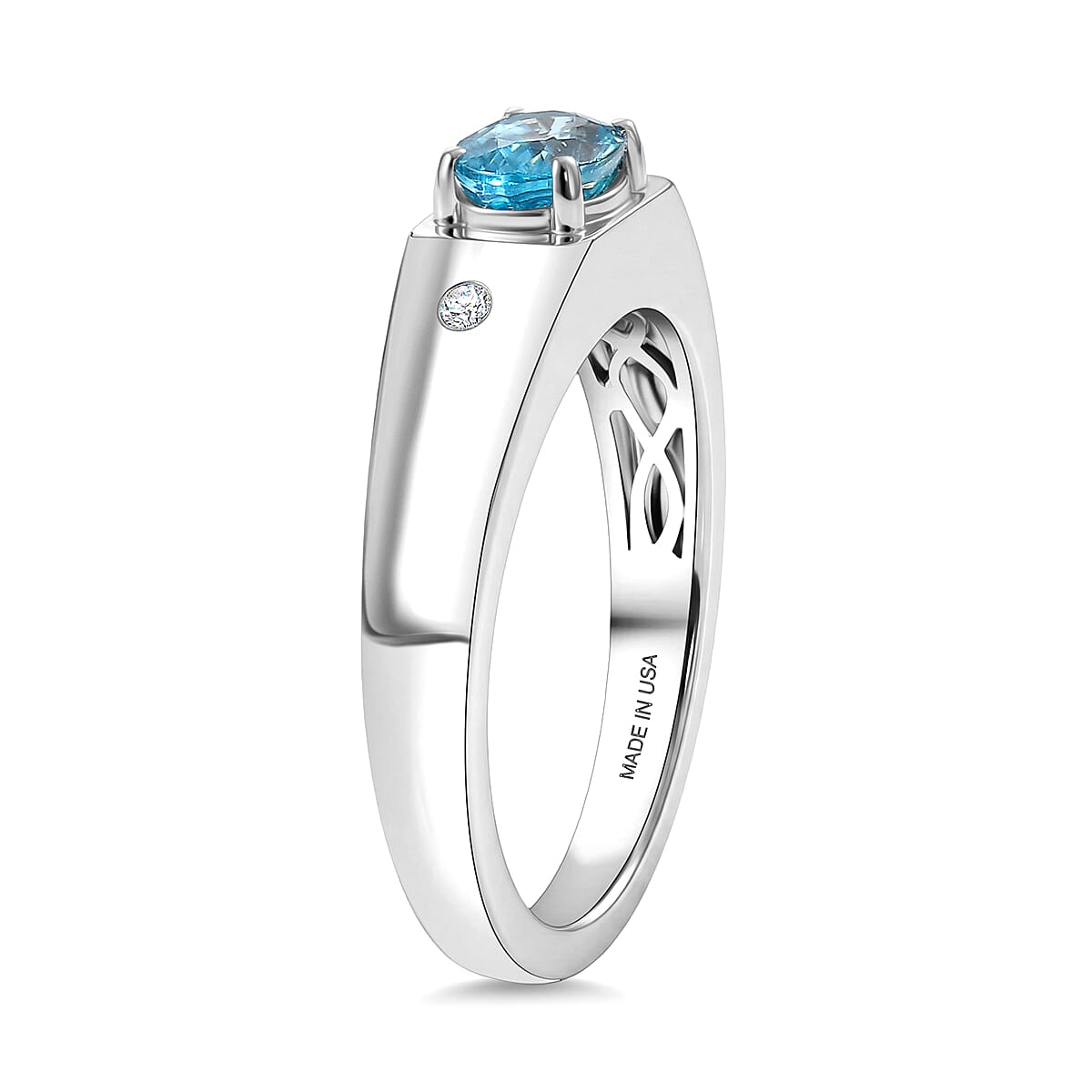 Premium Cambodian Blue Zircon and Luxuriant Lab Grown Diamond G-H SI 1.40 ctw Men's Ring in Rhodium Over Sterling Silver (Size 12.0)