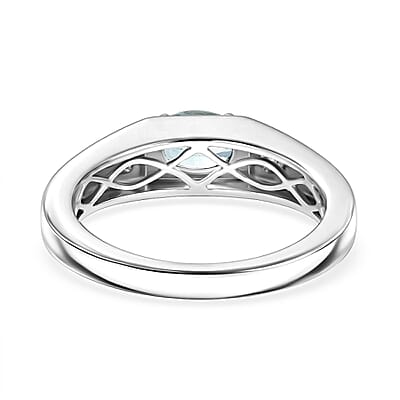 Premium Cambodian Blue Zircon and Luxuriant Lab Grown Diamond G-H SI 1.40 ctw Men's Ring in Rhodium Over Sterling Silver (Size 12.0)