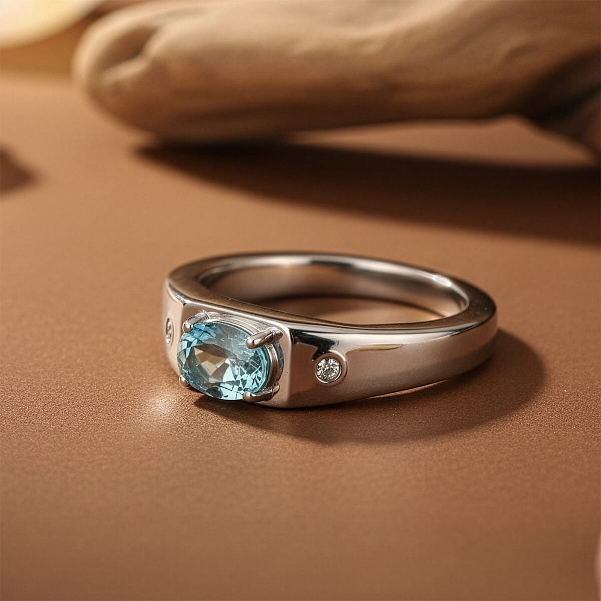 Premium Cambodian Blue Zircon and Luxuriant Lab Grown Diamond G-H SI 1.40 ctw Men's Ring in Rhodium Over Sterling Silver (Size 13.0) image number 1
