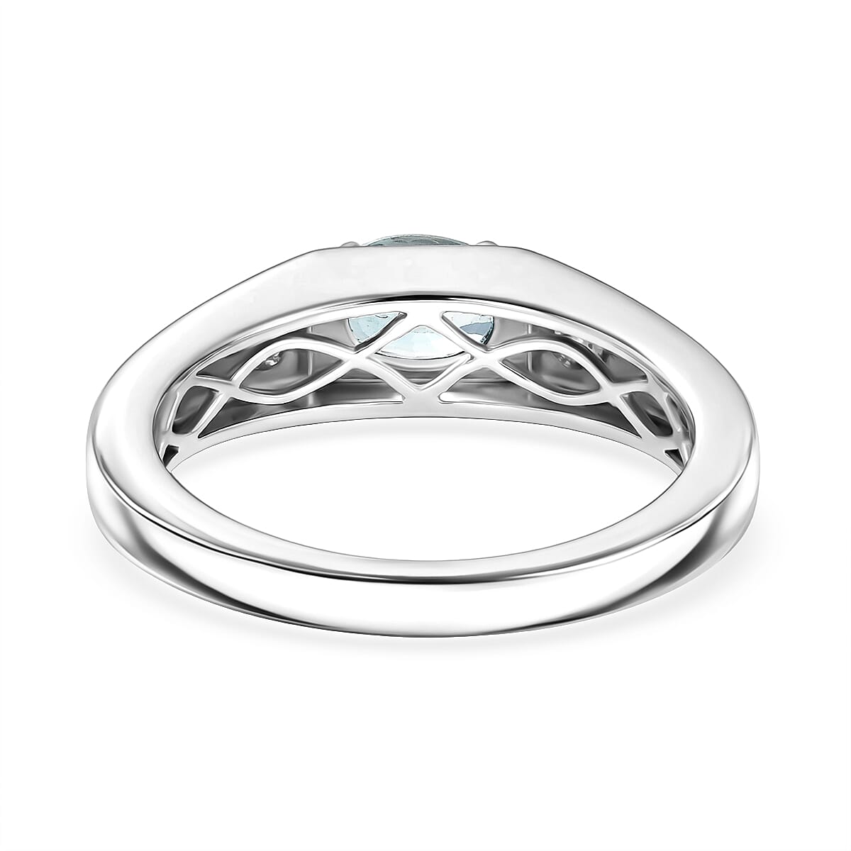 Premium Cambodian Blue Zircon and Luxuriant Lab Grown Diamond G-H SI 1.40 ctw Men's Ring in Rhodium Over Sterling Silver (Size 14.0) image number 4