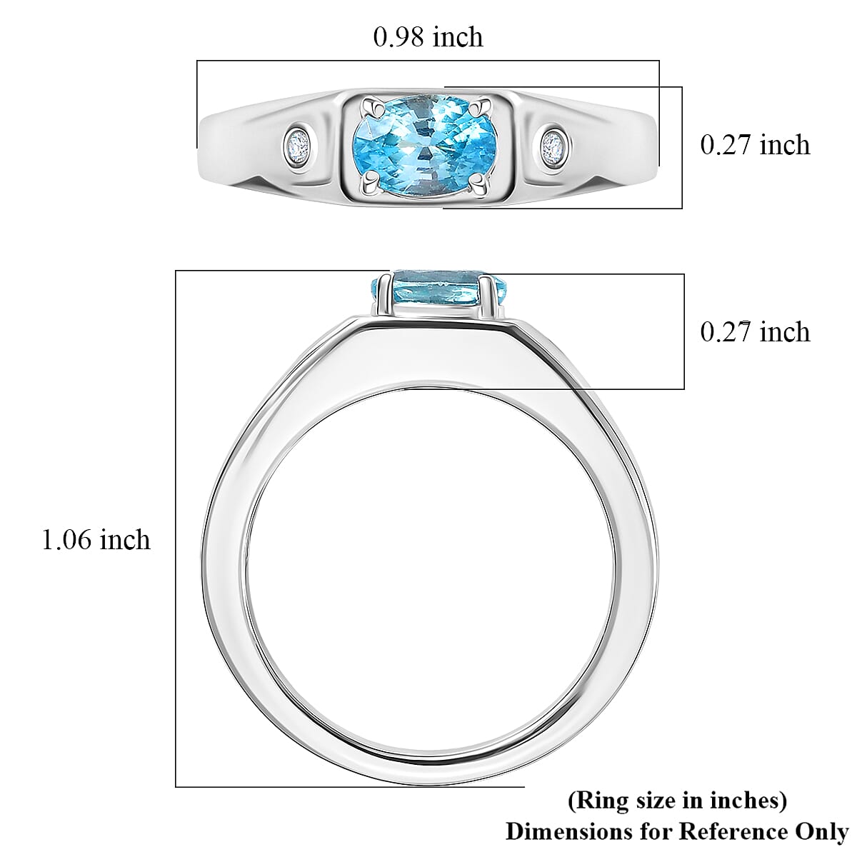 Premium Cambodian Blue Zircon and Luxuriant Lab Grown Diamond G-H SI 1.40 ctw Men's Ring in Rhodium Over Sterling Silver (Size 14.0) image number 5
