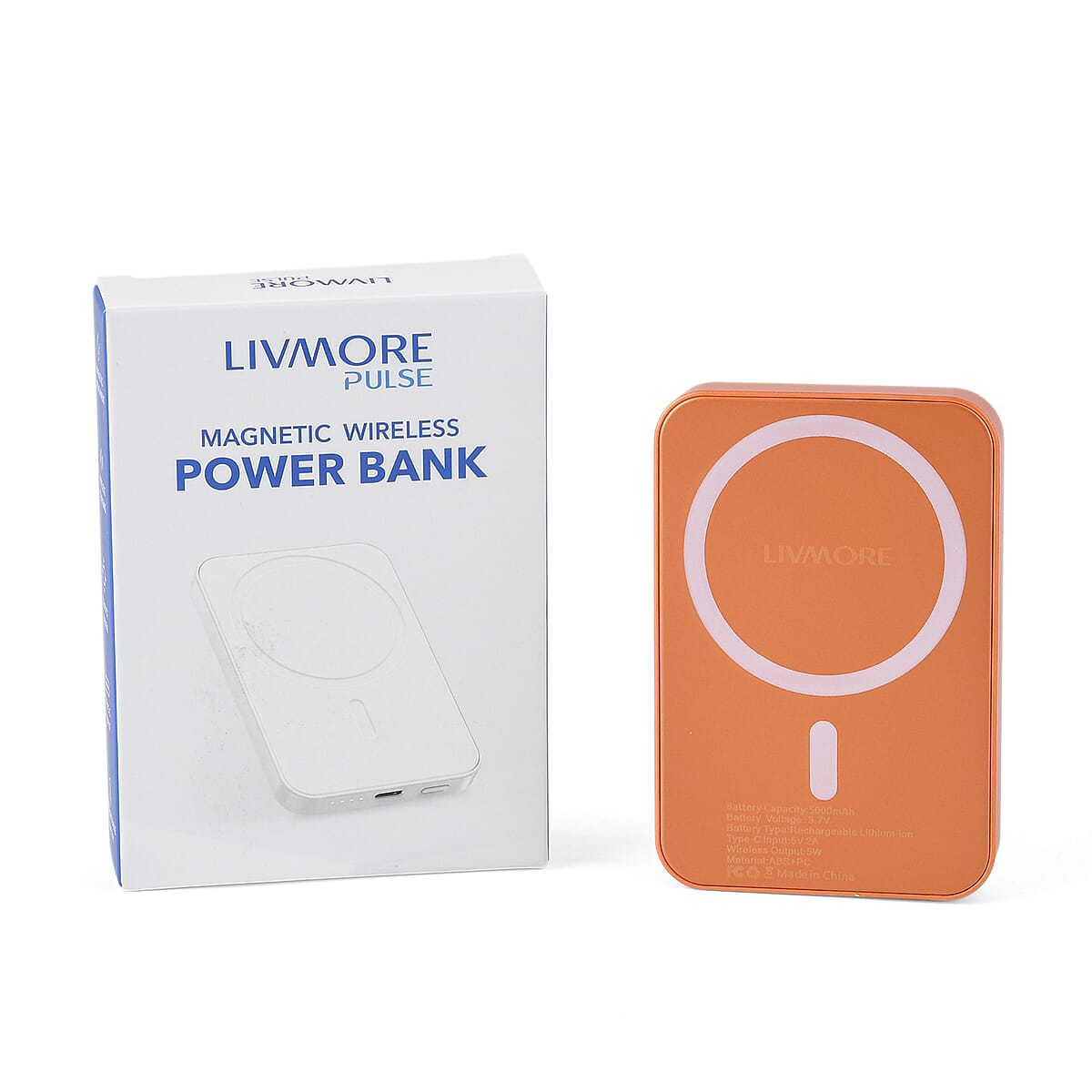Livmore Orange P5 Magnetic 5000mAh Power Bank with 5W Wireless Output image number 7