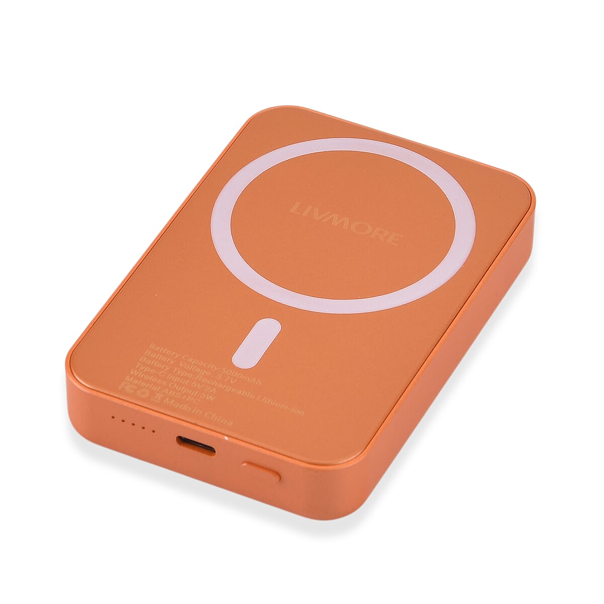 Livmore Orange P5 Magnetic 5000mAh Power Bank with 5W Wireless Output image number 8