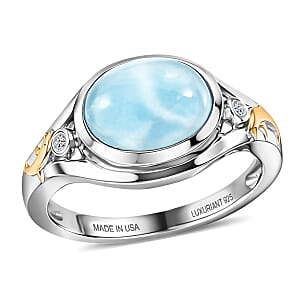 AAA Larimar and Luxuriant Lab Grown Diamond G-H SI 3.10 ctw Ocean Joy Ring in 18K Vermeil YG and Rhodium Over Sterling Silver (Size 10.0) (Del. in 8-10 Days)