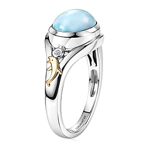 AAA Larimar and Luxuriant Lab Grown Diamond G-H SI 3.10 ctw Ocean Joy Ring in 18K Vermeil YG and Rhodium Over Sterling Silver (Size 10.0) (Del. in 8-10 Days)
