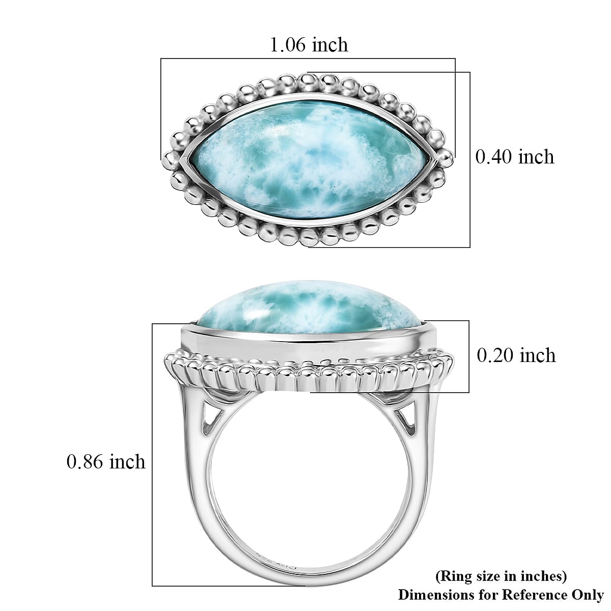 D'Joy Passport to Israel Larimar 9.25 ctw Solitaire Ring in Platinum Over Sterling Silver (Size 8.0) image number 3