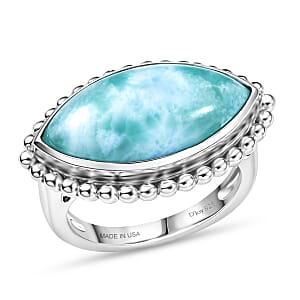 D'Joy Passport to Israel Larimar 9.25 ctw Solitaire Ring in Platinum Over Sterling Silver (Size 9.0)