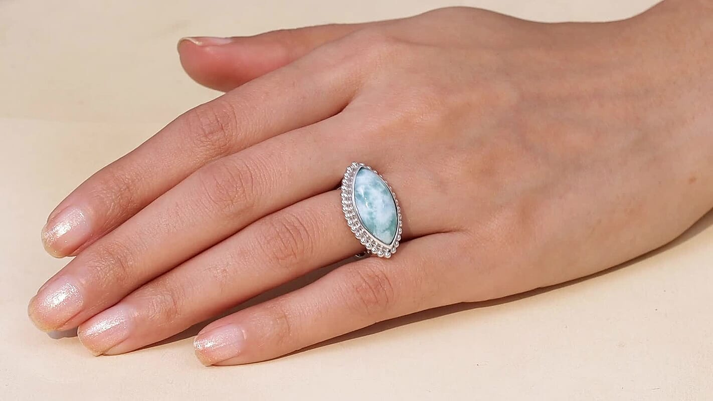 D'Joy Passport to Israel Larimar Solitaire Ring in Platinum Over Sterling Silver (Size 10.0) 9.25 ctw