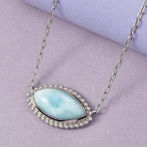 D'Joy AAA Larimar 9.25 ctw Necklace in Platinum Over Sterling Silver 18-20 Inches 