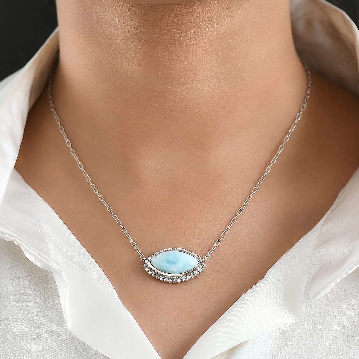 D'Joy Passport to Israel AAA Larimar 9.25 ctw Necklace in Platinum Over Sterling Silver 18-20 Inches  image number 2