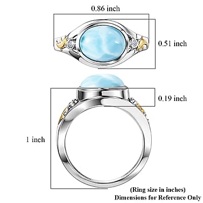 AAA Larimar and Luxuriant Lab Grown Diamond G-H SI 3.10 ctw Ocean Joy Ring in 18K Vermeil YG and Rhodium Over Sterling Silver (Size 6.0)