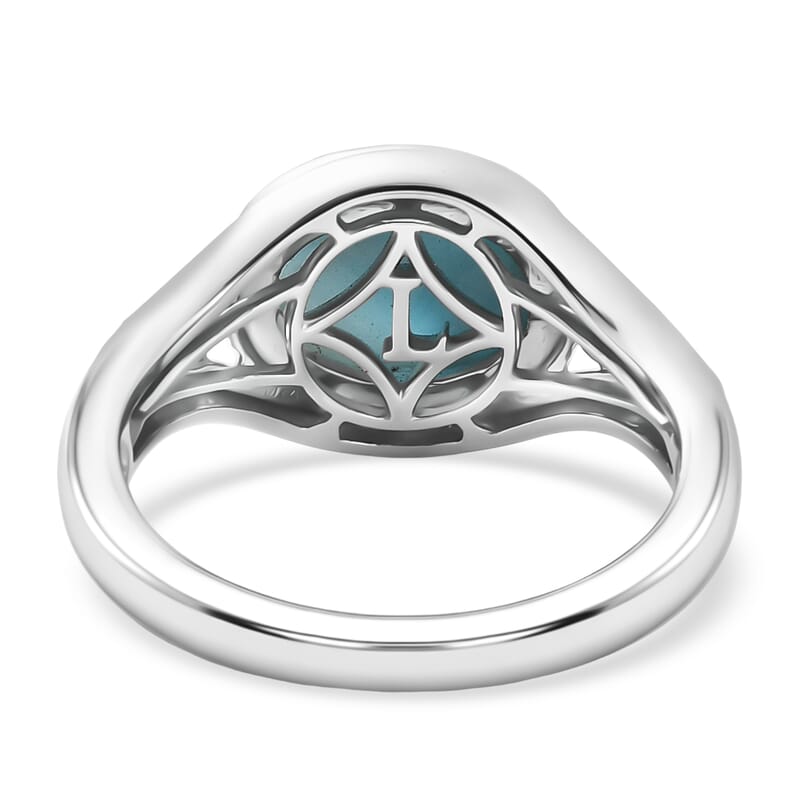 AAA Larimar and Luxuriant Lab Grown Diamond G-H SI 3.10 ctw Ocean Joy Ring in 18K Vermeil YG and Rhodium Over Sterling Silver (Size 8.0)