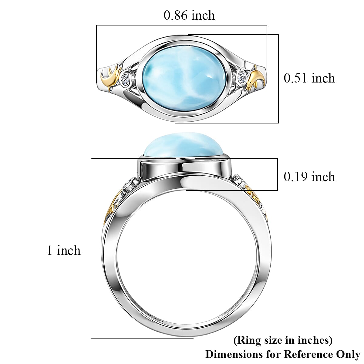 AAA Larimar and Luxuriant Lab Grown Diamond G-H SI 3.10 ctw Ocean Joy Ring in 18K Vermeil YG and Rhodium Over Sterling Silver (Size 8.0)