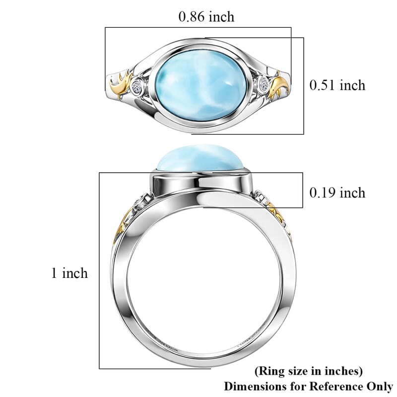 AAA Larimar and Luxuriant Lab Grown Diamond G-H SI 3.10 ctw Ocean Joy Ring in 18K Vermeil YG and Rhodium Over Sterling Silver (Size 8.0)
