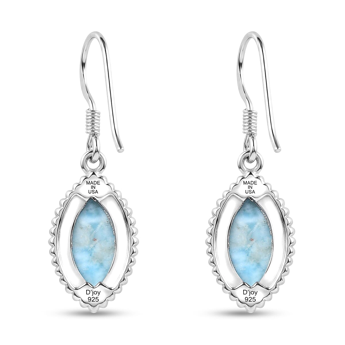 D'Joy Passport to Israel AAA Larimar 4.50 ctw Earrings in Platinum Over Sterling Silver
