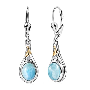 AAA Larimar and Luxuriant Lab Grown Diamond G-H SI 3.10 ctw Ocean Joy Earrings in 18K Vermeil YG and Rhodium Over Sterling Silver