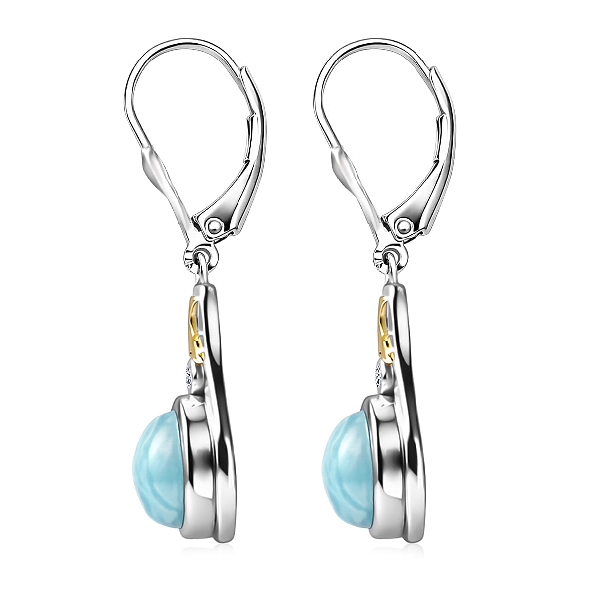AAA Larimar and Luxuriant Lab Grown Diamond G-H SI 3.10 ctw Ocean Joy Earrings in 18K Vermeil YG and Rhodium Over Sterling Silver image number 3