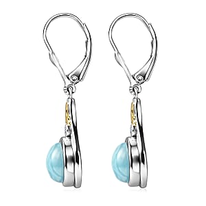 AAA Larimar and Luxuriant Lab Grown Diamond G-H SI 3.10 ctw Ocean Joy Earrings in 18K Vermeil YG and Rhodium Over Sterling Silver