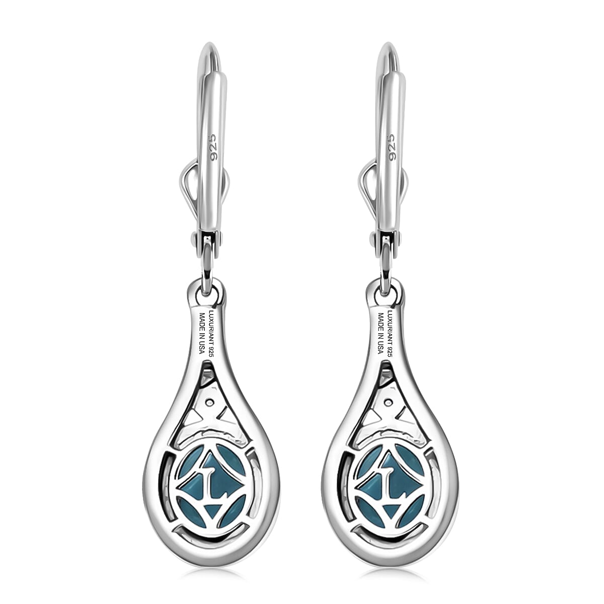 AAA Larimar and Luxuriant Lab Grown Diamond G-H SI 3.10 ctw Ocean Joy Earrings in 18K Vermeil YG and Rhodium Over Sterling Silver