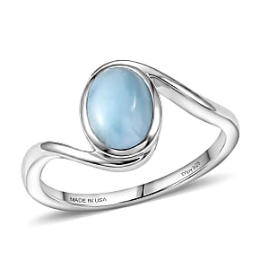 D'Joy AAA Larimar 1.50 ctw Tidal Curve Ring in Rhodium Over Sterling Silver (Size 10.0)