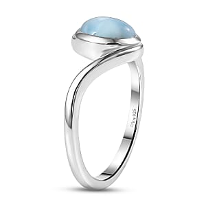 D'Joy AAA Larimar 1.50 ctw Tidal Curve Ring in Rhodium Over Sterling Silver (Size 10.0)